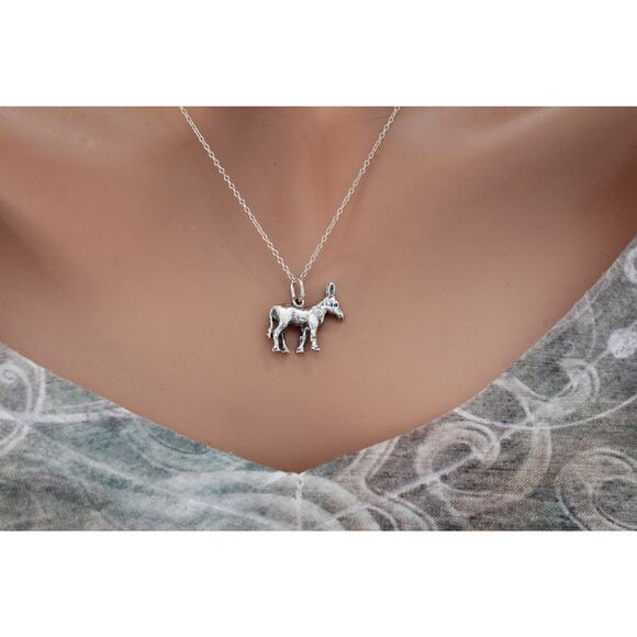 Sterling Silver Donkey Charm Necklace, Sterling Silver Donkey Pendant Necklace - Picture 3 of 6